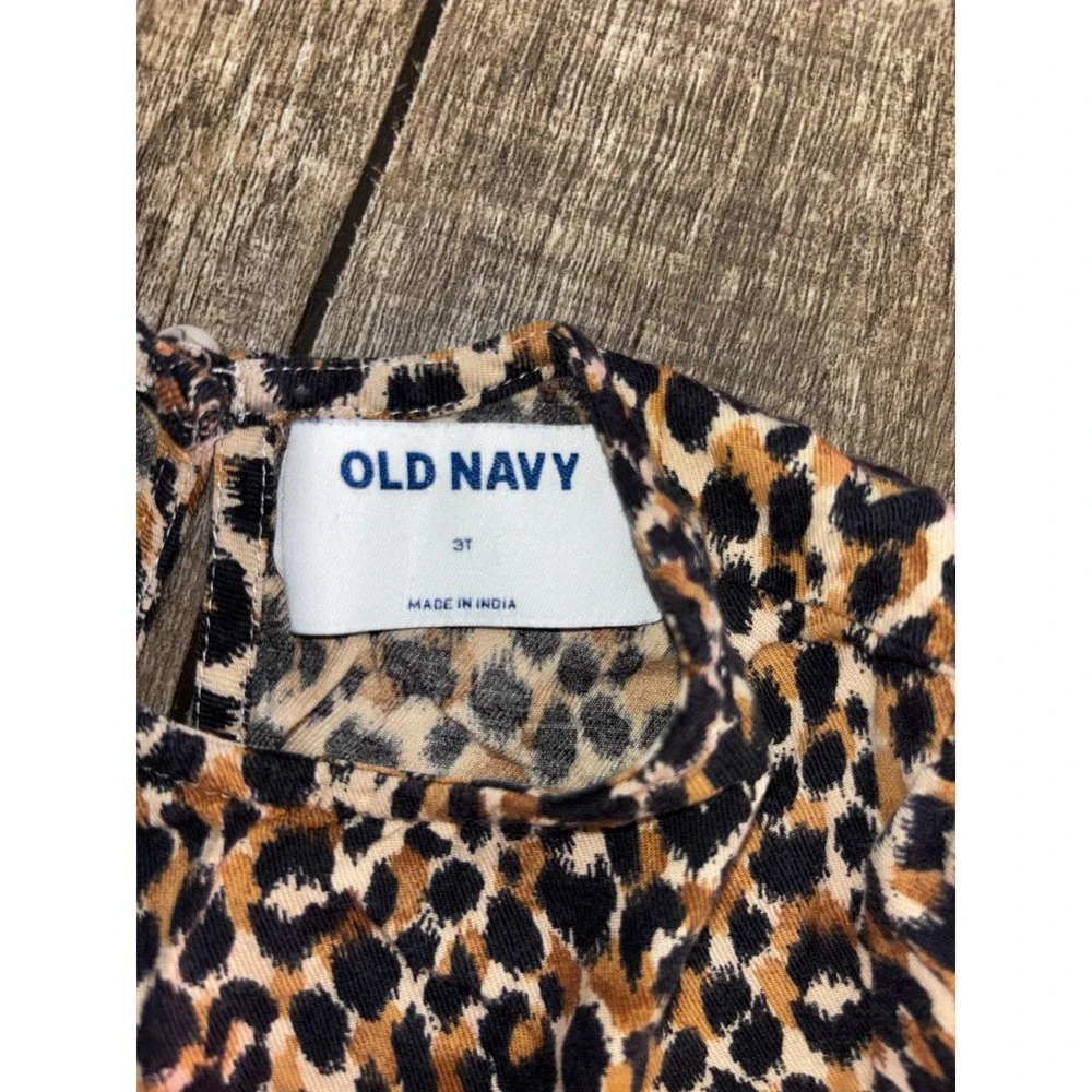 Old‎ Navy Girls Leopard Print Long Sleeve Babydoll Top Brown Black Animal Print